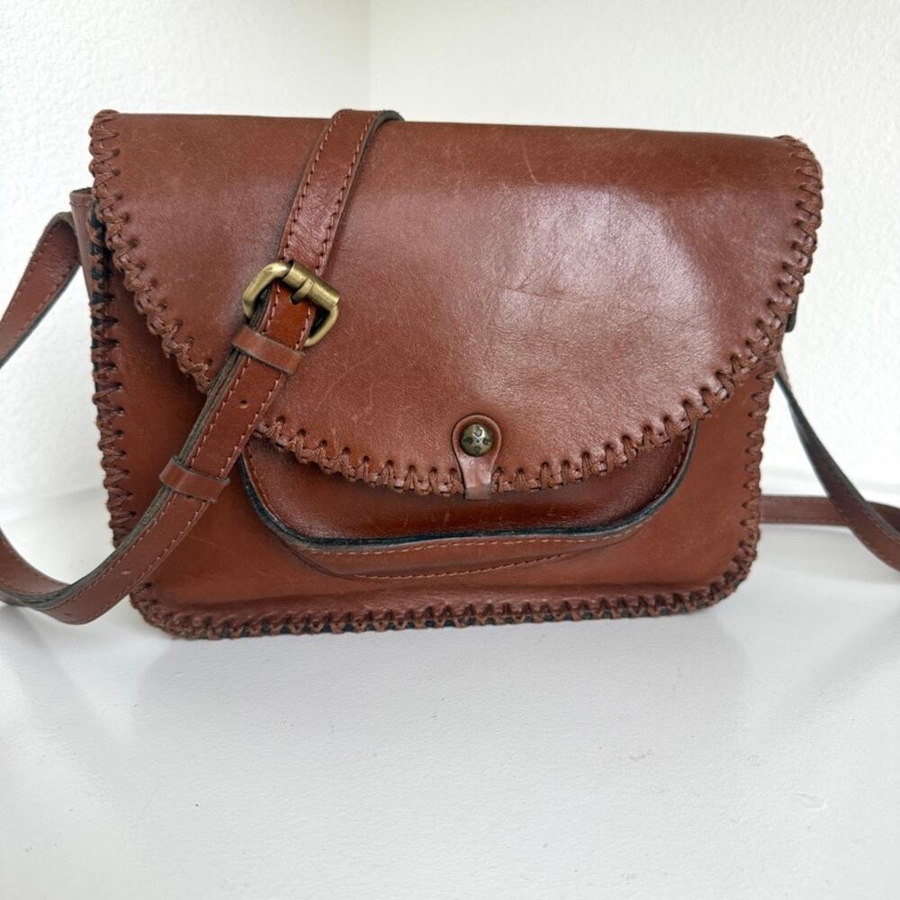 Patricia Nash Leather Whipstitch Crossbody Bag Brown Adjustable Strap‎ Boho